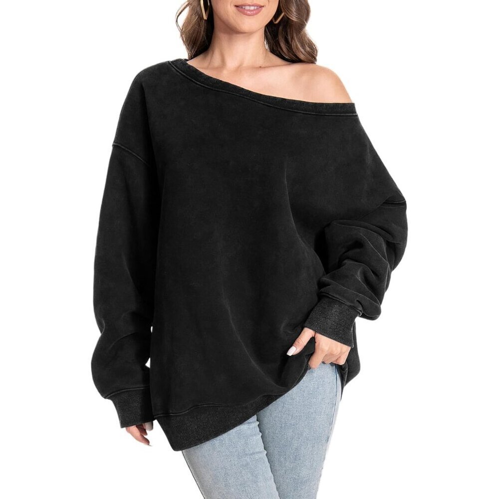 Off Shoulder Sweatshirt Women Cotton Blend Oversized Pullover Casual